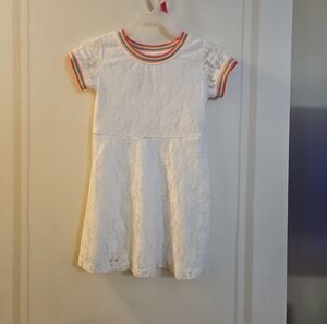 Wonder Nation White Lace Dress with Rainbow Trim